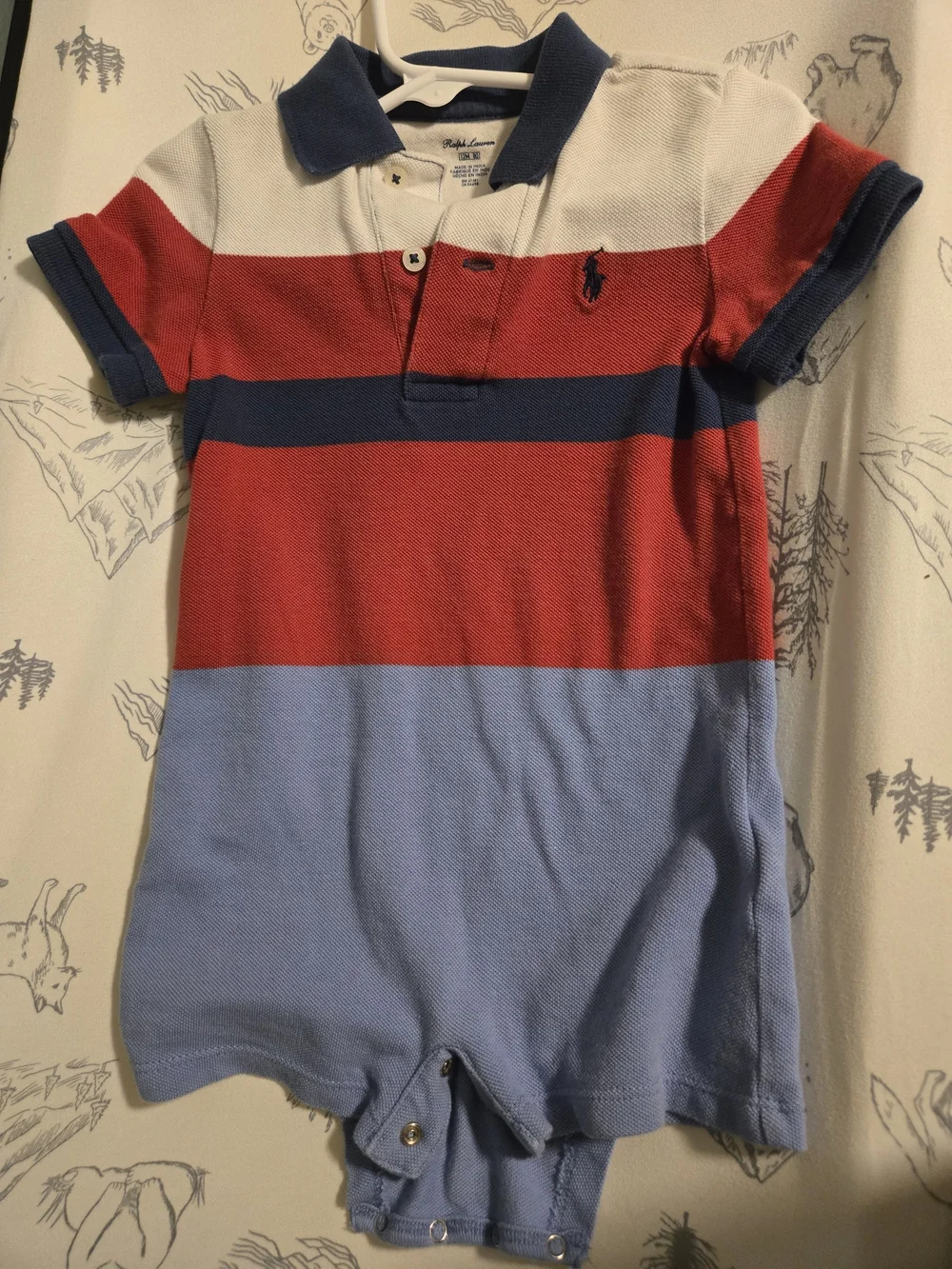 Ralph Lauren Baby Boys Colorblock Polo Romper - Red, Navy & Light Blue